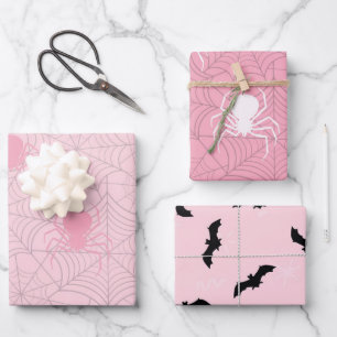 murciélago de papel de halloween rosa y araña