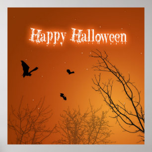 Murciélagos y árboles de Halloween - Póster