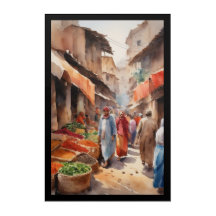 Muro acrílico Arte vibrante escena de mercado trad