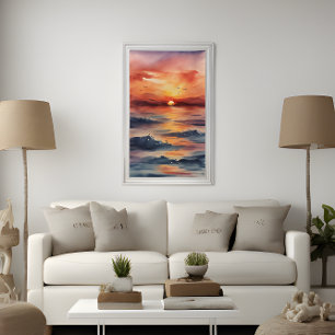 Muro de acuarela Arte, Sunset Arte Calentador de l