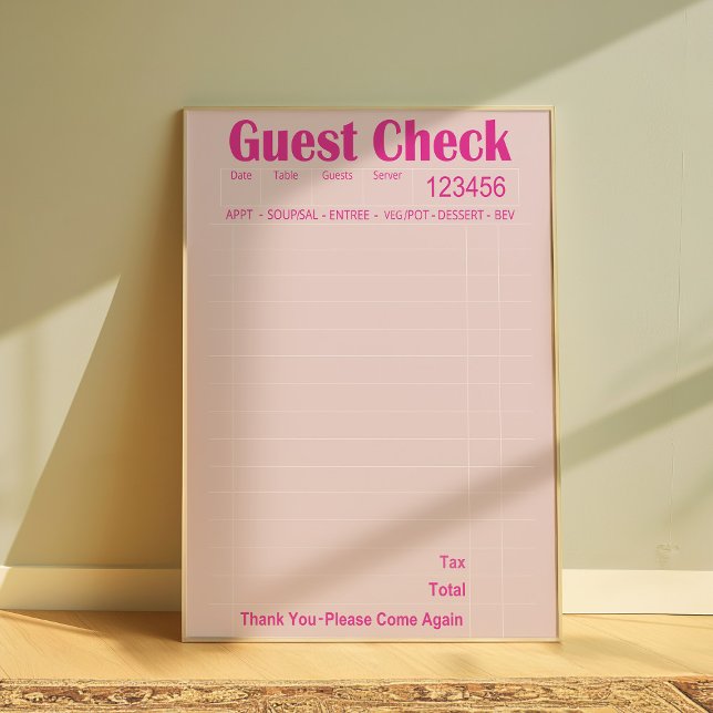 Muro de arte, cocina, arte estético, rosa (Guest Check Wall art)