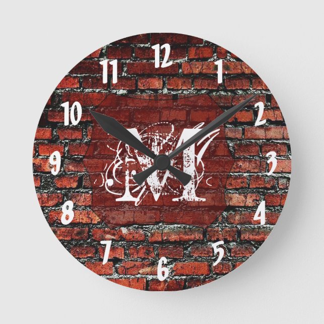 Muro de ladrillo Grunge Monograma reloj de pared i (Anverso)