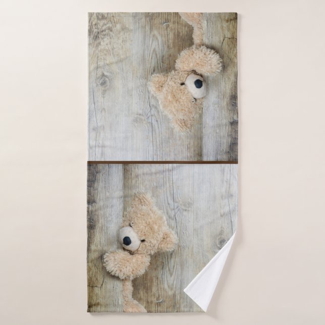 Muro De Madera Rústica De Oso Cutáneo Con Oso (Toalla de baño)