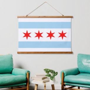 Muro tapiz con bandera de Chicago City, EE.UU.