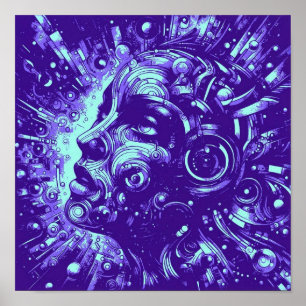 Musa Mecánica Arte de Mujer Cyberpunk Púrpura
