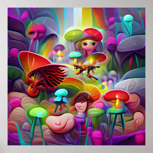 Mushrooms y hadas poster de arte personalizado (Frente)
