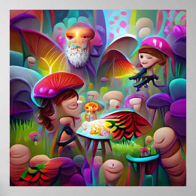 Mushrooms y hadas poster de arte personalizado (Frente)