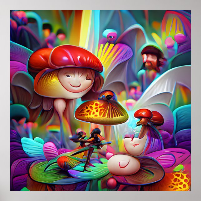 Mushrooms y hadas poster de arte personalizado (Frente)