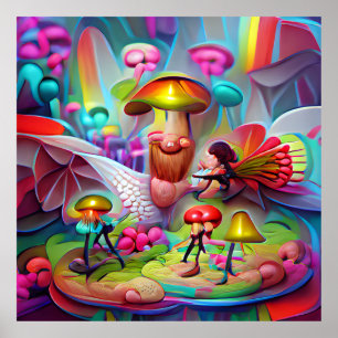 Mushrooms y hadas poster de arte personalizado