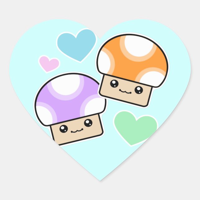 Mushy Puffs Mushroom Kawaii Heart Pegatinas (Anverso)