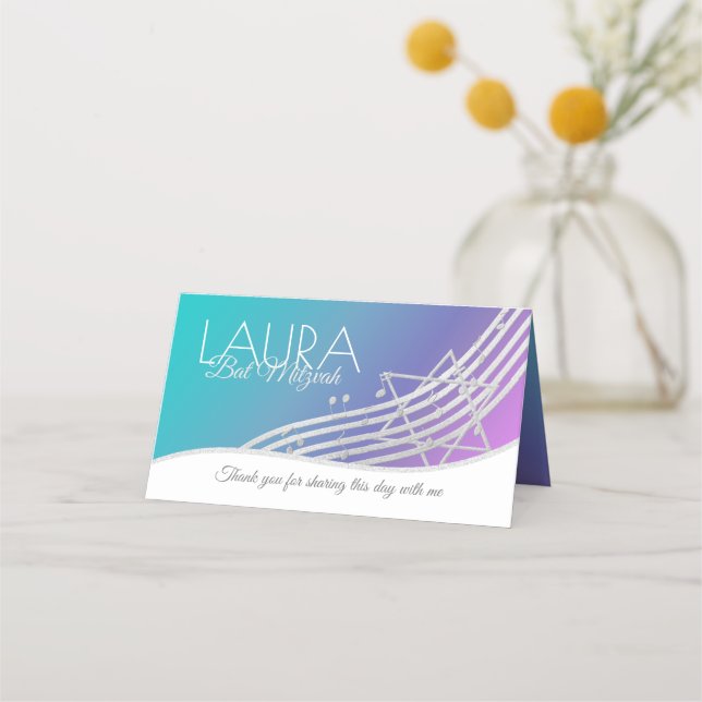Music Bat Mitzvah Silver Music Notes Tarjeta de as (Reverso)