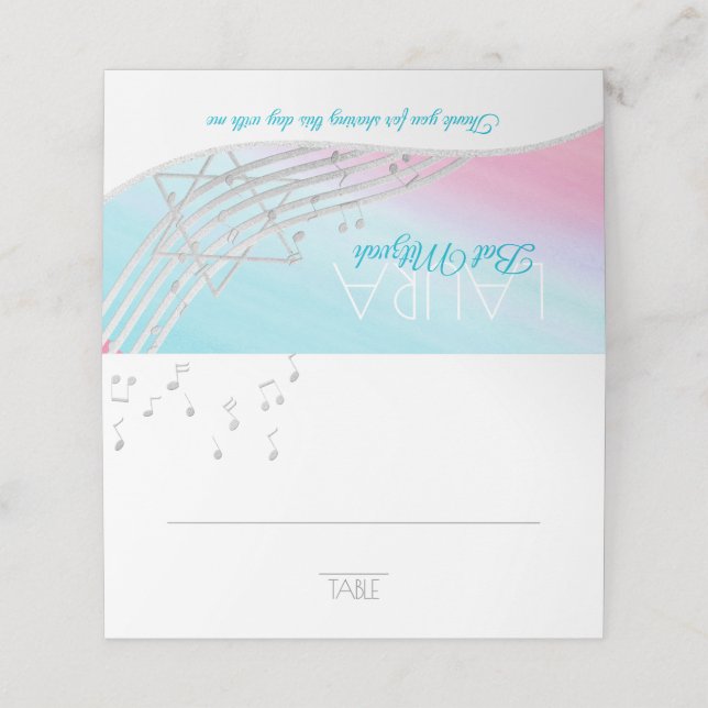 Music Bat Mitzvah Silver Music Notes Tarjeta de as (Exterior desplegado)