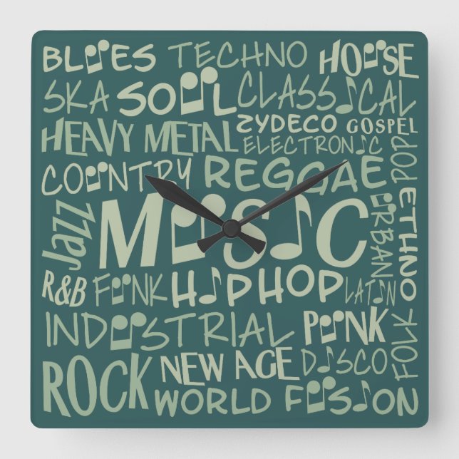 Music Genres Word Collage reloj de pared (Anverso)