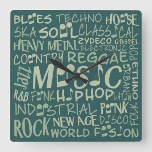 Music Genres Word Collage reloj de pared