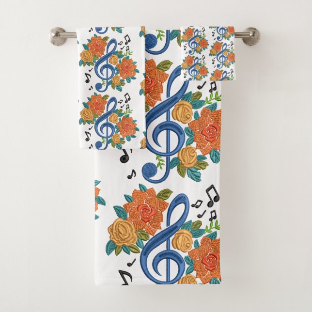 Music Notes Musical Floral Design Naranja Blue (In situ)