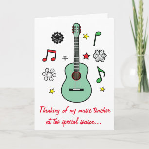 Music Teacher Holiday Card Guitar y notas