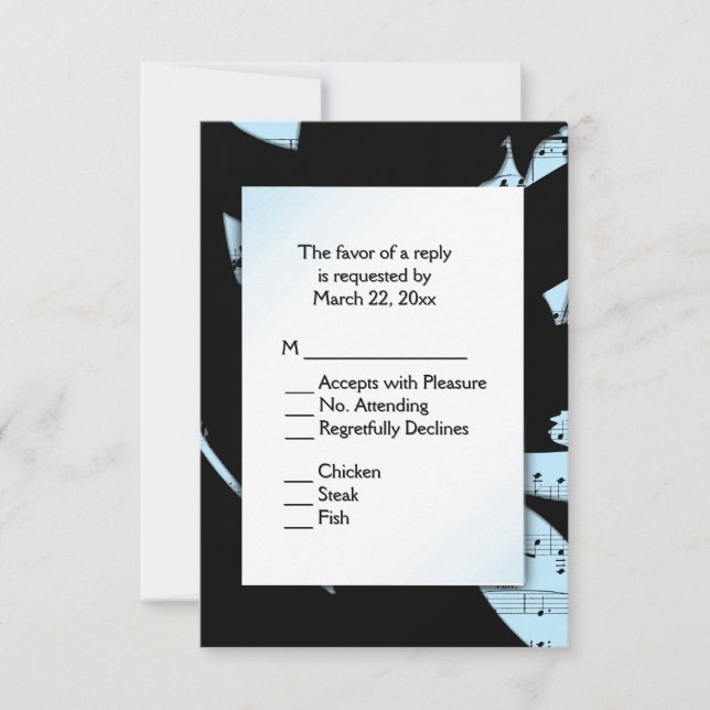 Música abstracta negra y azul RSVP con opción de m (Anverso)