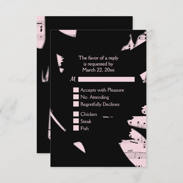 Música abstracta negra y rosa RSVP con opción de m (Anverso / Reverso)