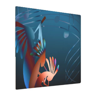 Música azul Kokopelli 30"x20" 3 impresión Metaliza