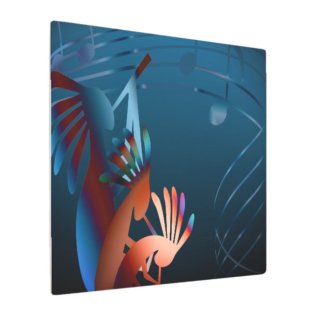 Música azul Kokopelli 30"x20" 3 impresión Metaliza (Angulado)