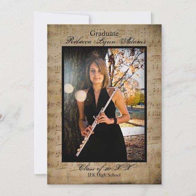 Música de hoja con fotos - Invitación de graduació (Anverso)