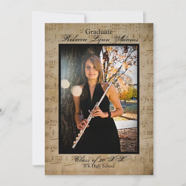 Música de hoja con fotos - Invitación de graduació (Anverso)
