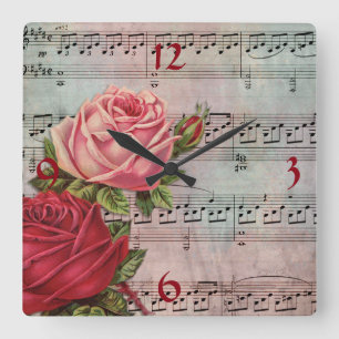 Música de hojas con reloj de pared de Rosas