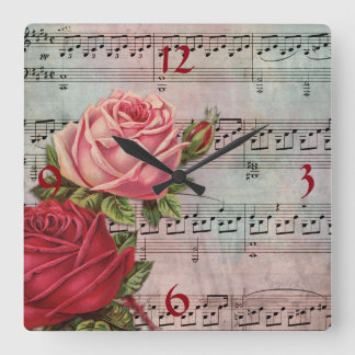 Música de hojas con reloj de pared de Rosas
