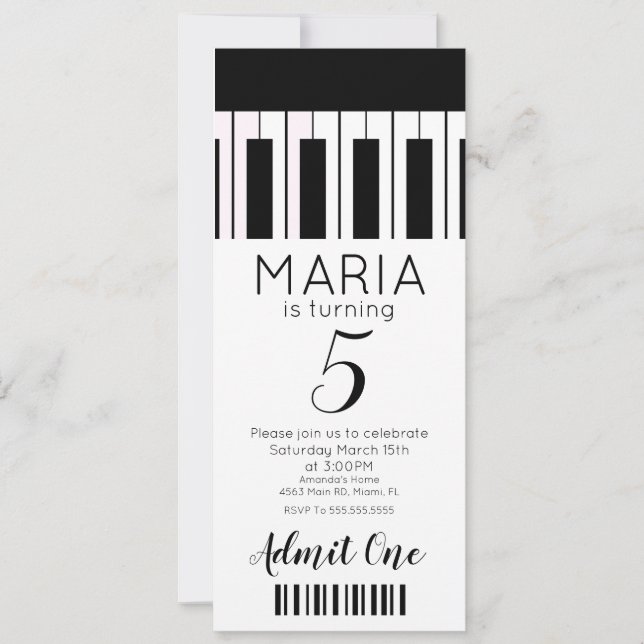 Música de piano adorable   Invitación de fiesta es (Anverso)