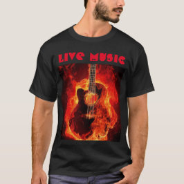 música en directo quemando guitarra camiseta negra
