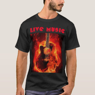 música en directo quemando guitarra camiseta negra
