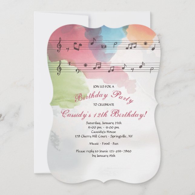 Música en la invitación al papel acuarela (Anverso)