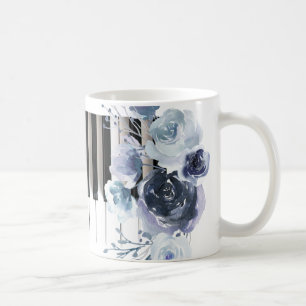música floral azul polvorienta taza de café