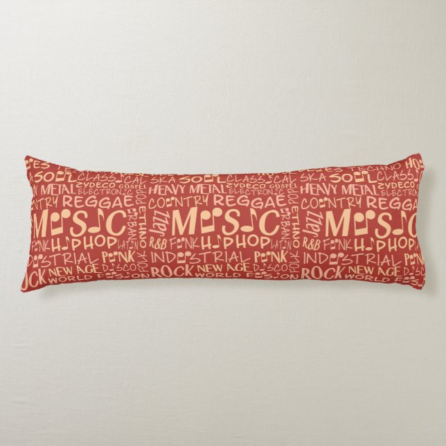 Música Genes Word Collage cuerpo almohada (Anverso)