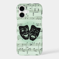 Música verde y máscaras griegas de teatro