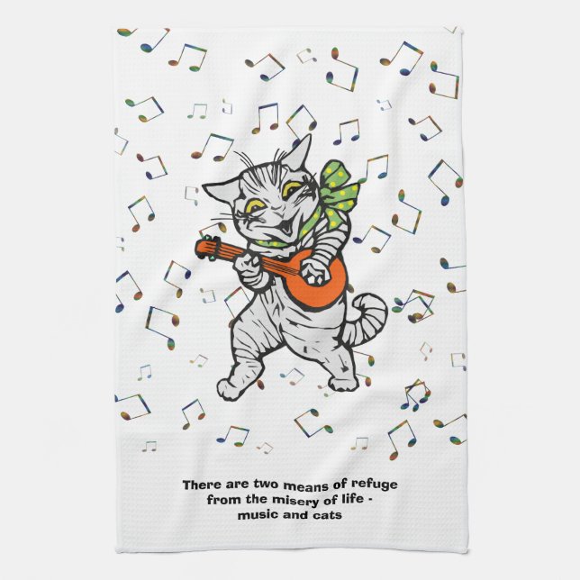 Música y toalla de té de la cita de los gatos (Vertical)