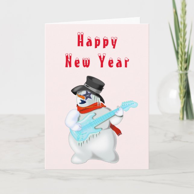 Musical jugador de guitarra de Snowman con tarjeta (Anverso)