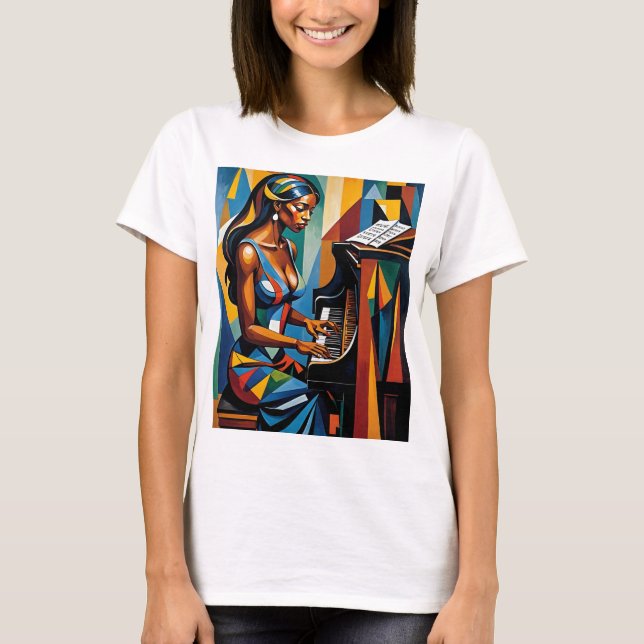 Músico abstracto colorido tocando camiseta de pian (Anverso)