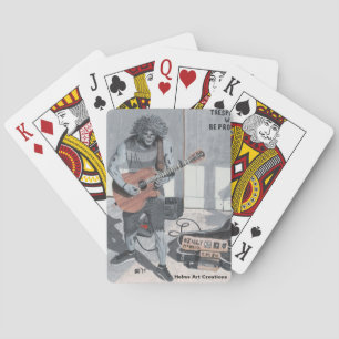 Músico de guitarra zombi tocando cartas