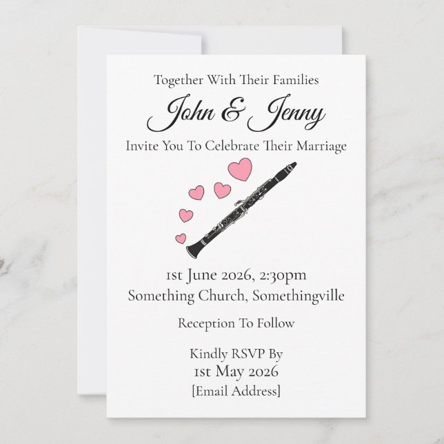 Músicos Clarinet Wedding Invitación a los Clarinet (Anverso)