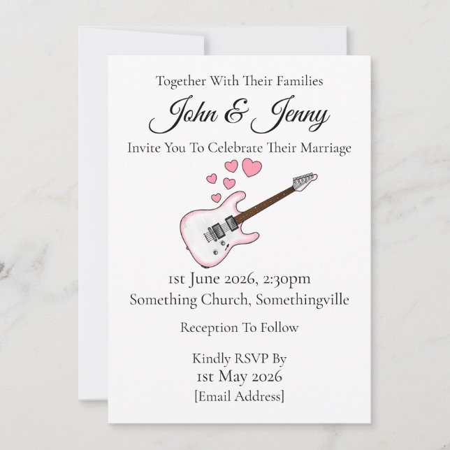 Músicos de la invitación a la boda de guitarra elé (Anverso)