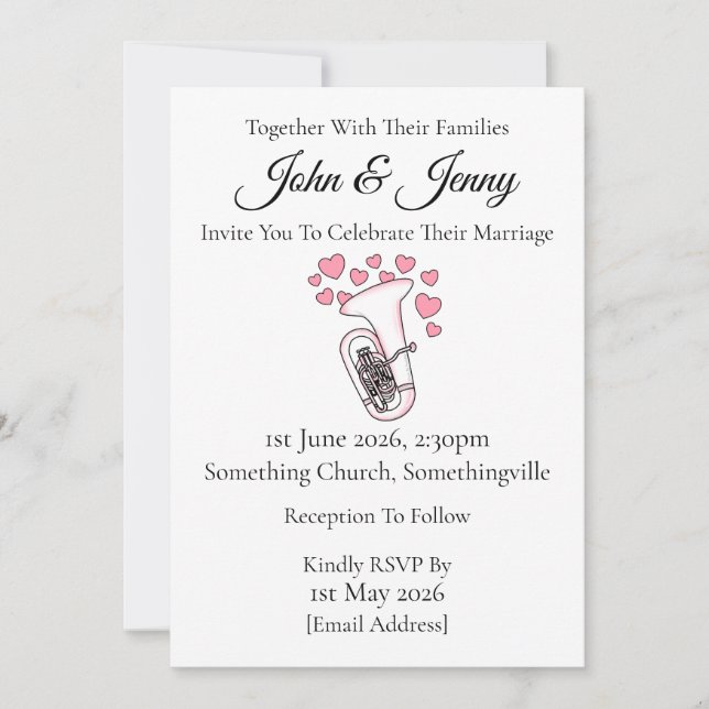 Músicos de latas de la invitación a la boda tuba (Anverso)