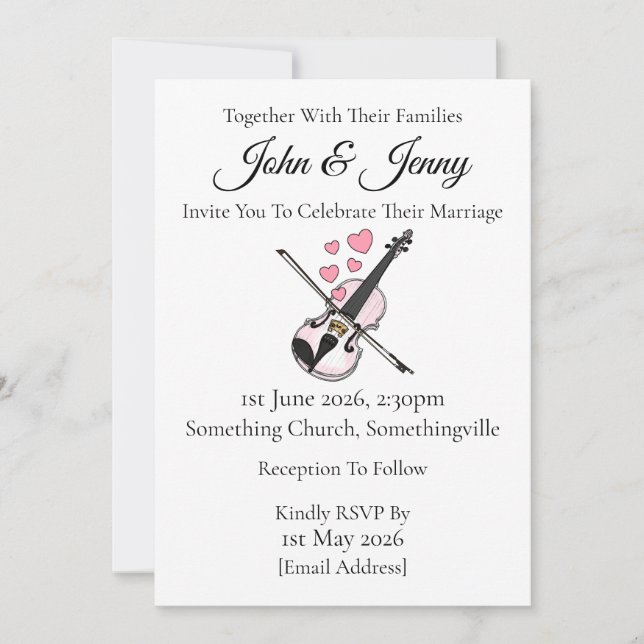 Músicos violinistas de la invitación a la boda de  (Anverso)