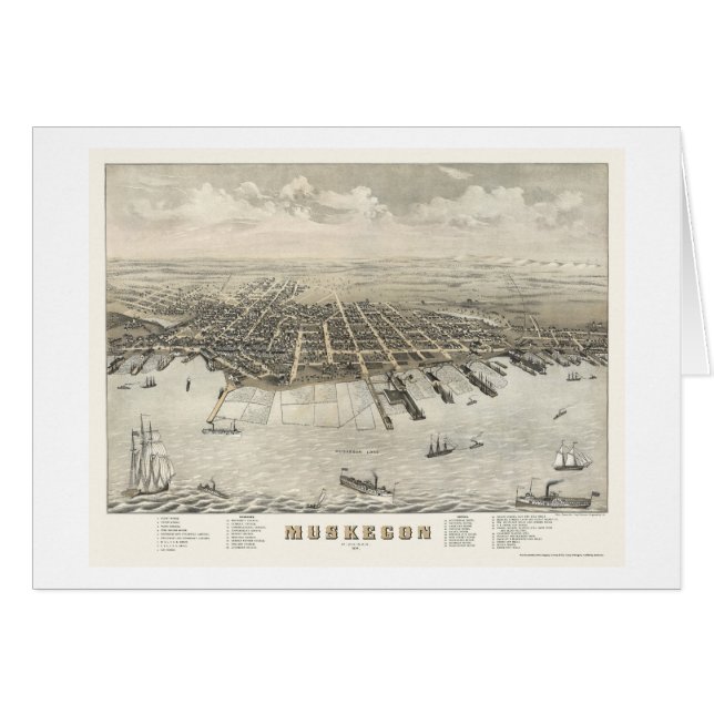 Muskegon, mapa panorámico -1874 del MI (Anverso (Horizontal))