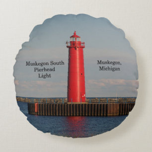 Muskegon South Pierhead Luz de la almohada redonda