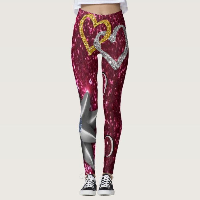 muslos de oro plateado leggings largo rosado (Anverso)