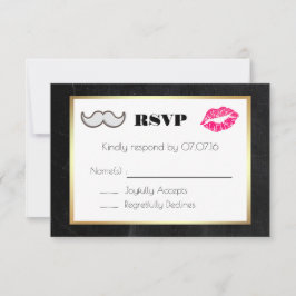 Mustache and Lips Black and Gold Wedding RSVP