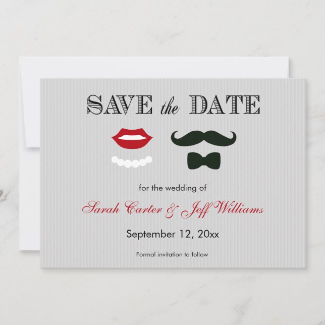 Mustache and Lips Gray Stripe Guardar las tarjetas (Anverso)