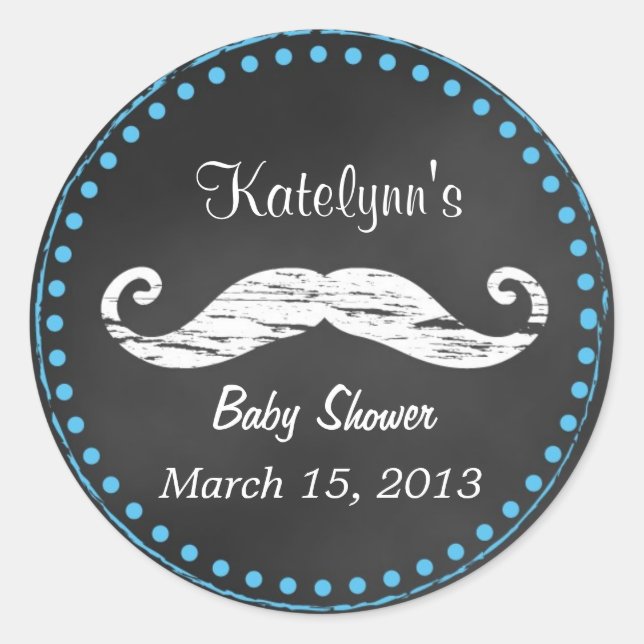 Mustache Baby Shower Favor Pegatina (Anverso)
