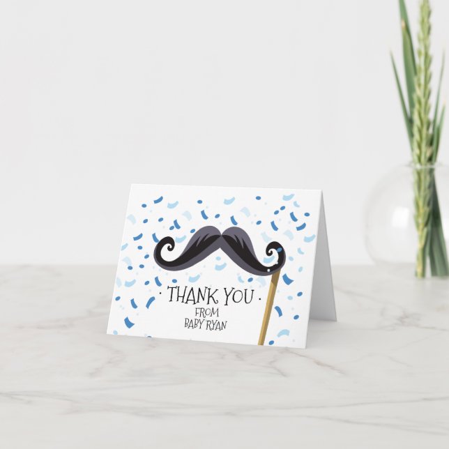 Mustache Baby Shower Gracias Nota (Anverso)